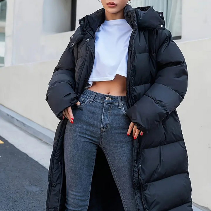 Long Quilted Women's Jacket | High Collar